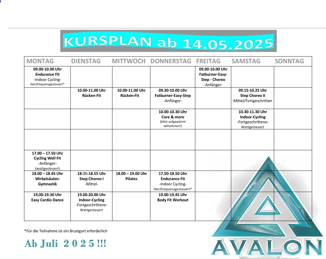Kursplan ab Juli 2025.